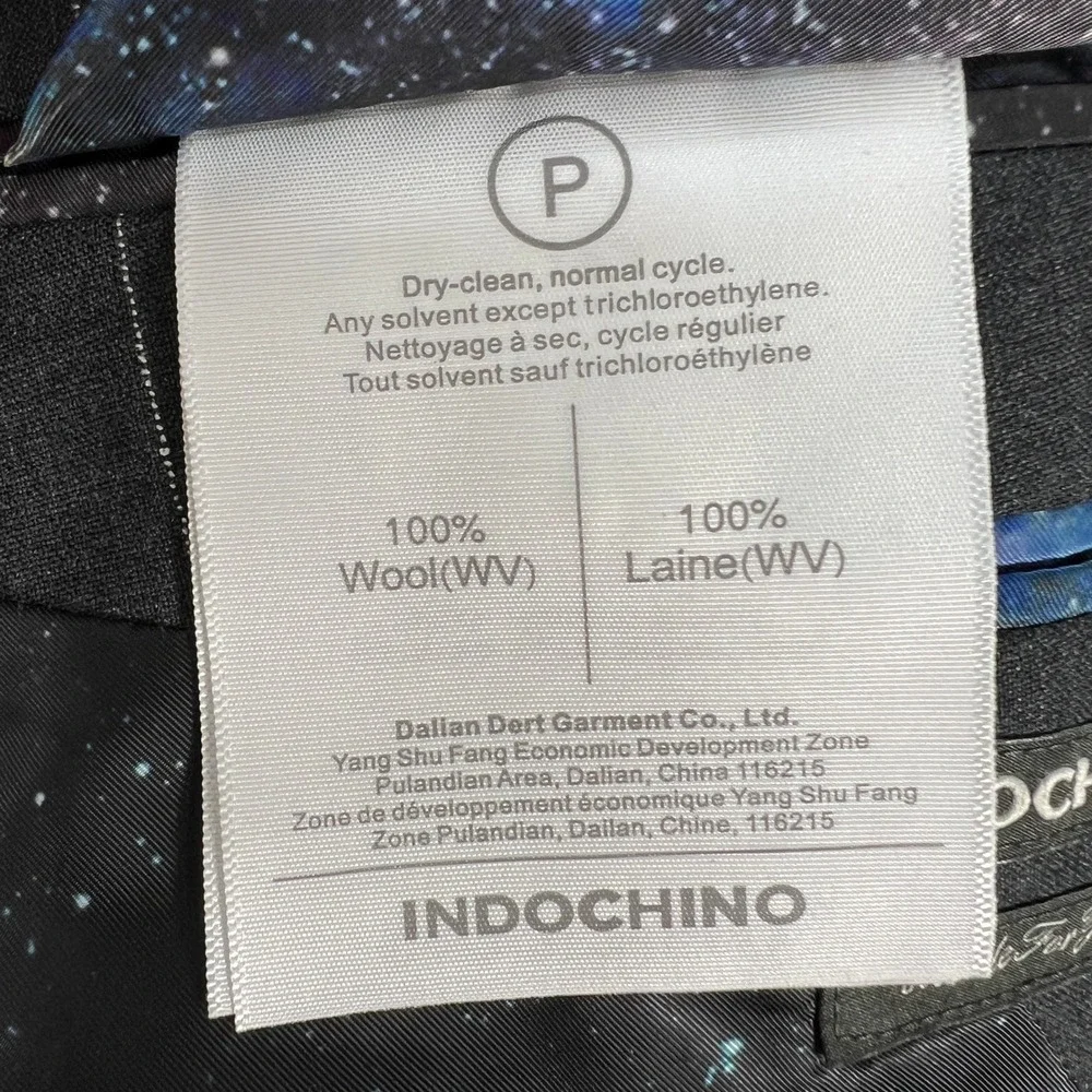 Indochino Pinstripe Blazer Mens 42R Gray‎ 100% Wool Galaxy Lining Custom Bespoke